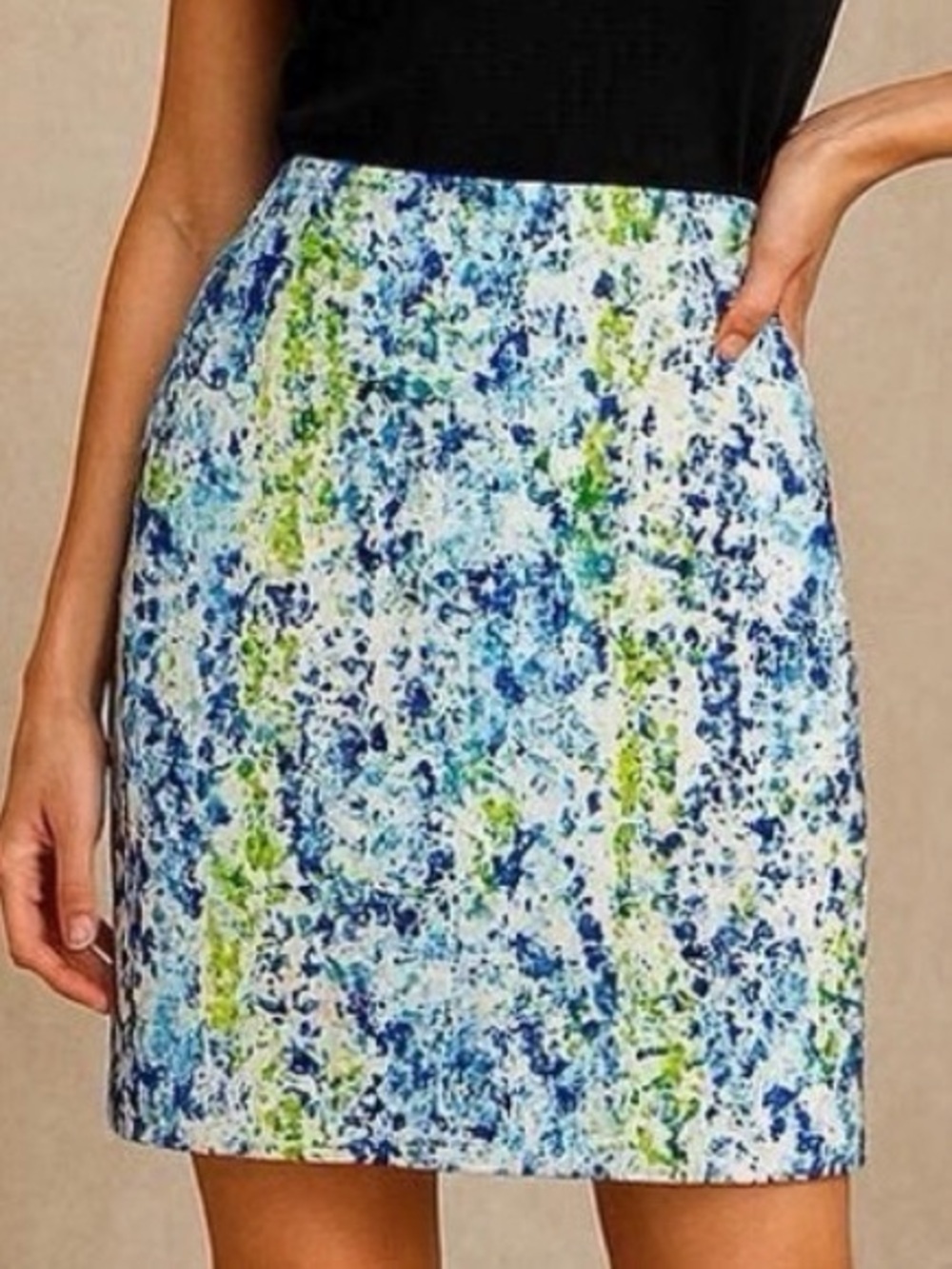 Ann Taylor Black and Blue Abstract Mini Skirt